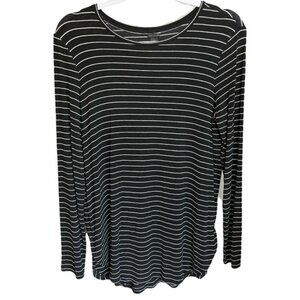 Ann Taylor Top Relaxed Tunic Black White Striped Knit Long Sleeve Small